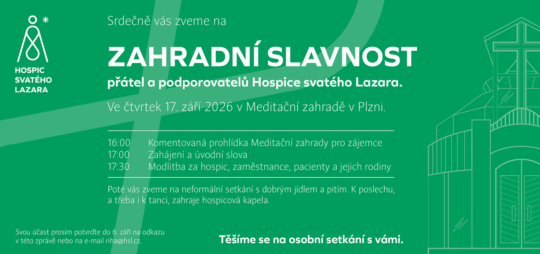 Zahradní slavnost s přáteli a podporovateli hospice v Meditační zahradě